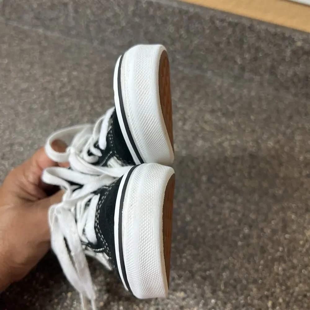 Vans Classic Little Kids Sz 12 Sneaker Shoe Lace Up Low Black Check Suede/Canvas